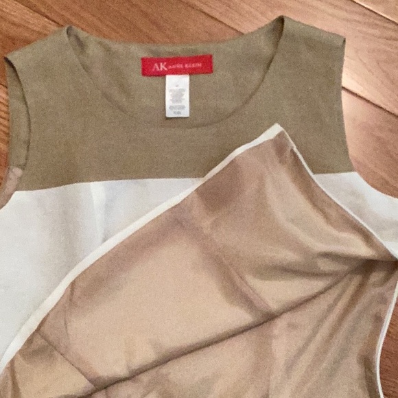 AK Anne Klein no sleeve Mocha Mousse-toned& cream linen top - Picture 4 of 7